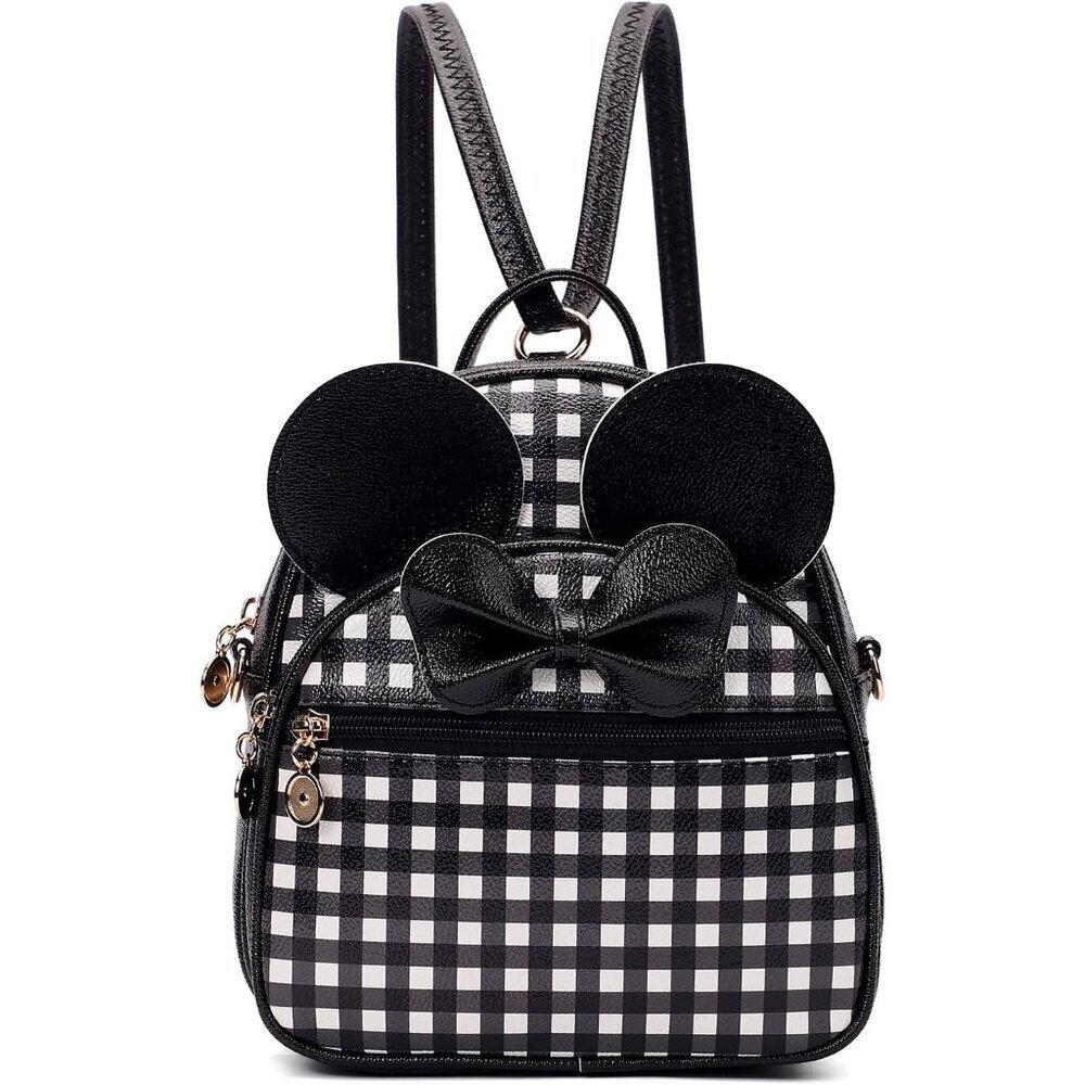 🆕 Kl928 Cute Mini Backpack Women Black Bowknot Polka Dot Small Shoulder Bag